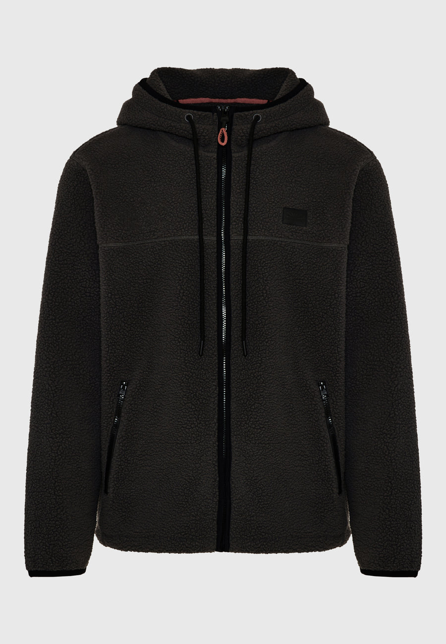 Hanorac din fleece cu fermoar, croială lejeră, sustenabil, cu buzunare