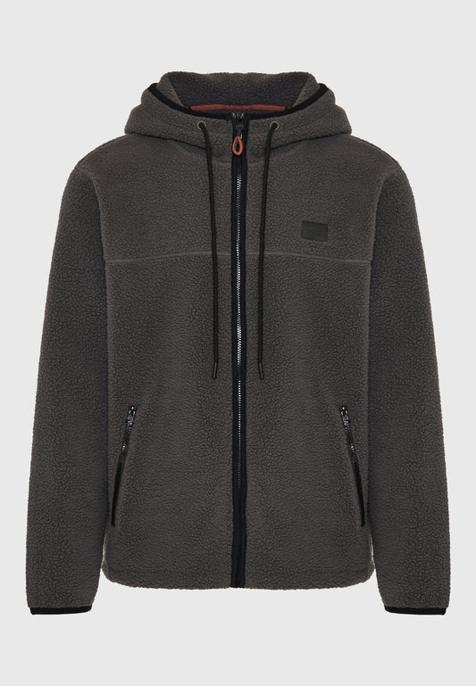 Hanorac din fleece cu fermoar, croială lejeră, sustenabil, cu buzunare