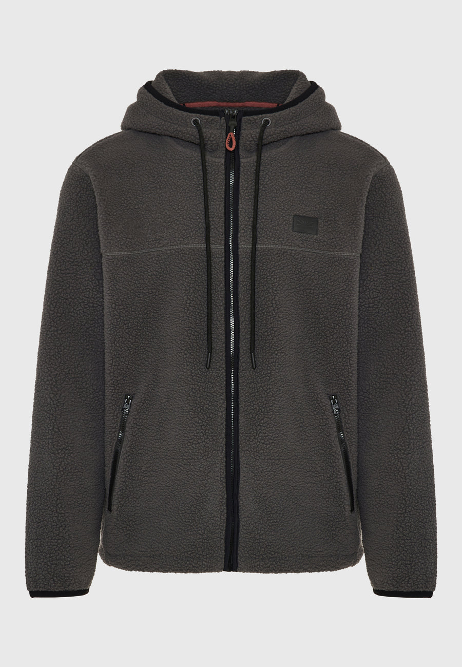 Hanorac din fleece cu fermoar, croială lejeră, sustenabil, cu buzunare