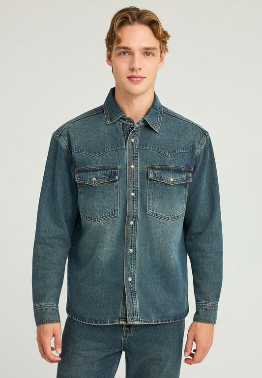 Cămașă bărbătească supradimensionată cu buzunare la piept