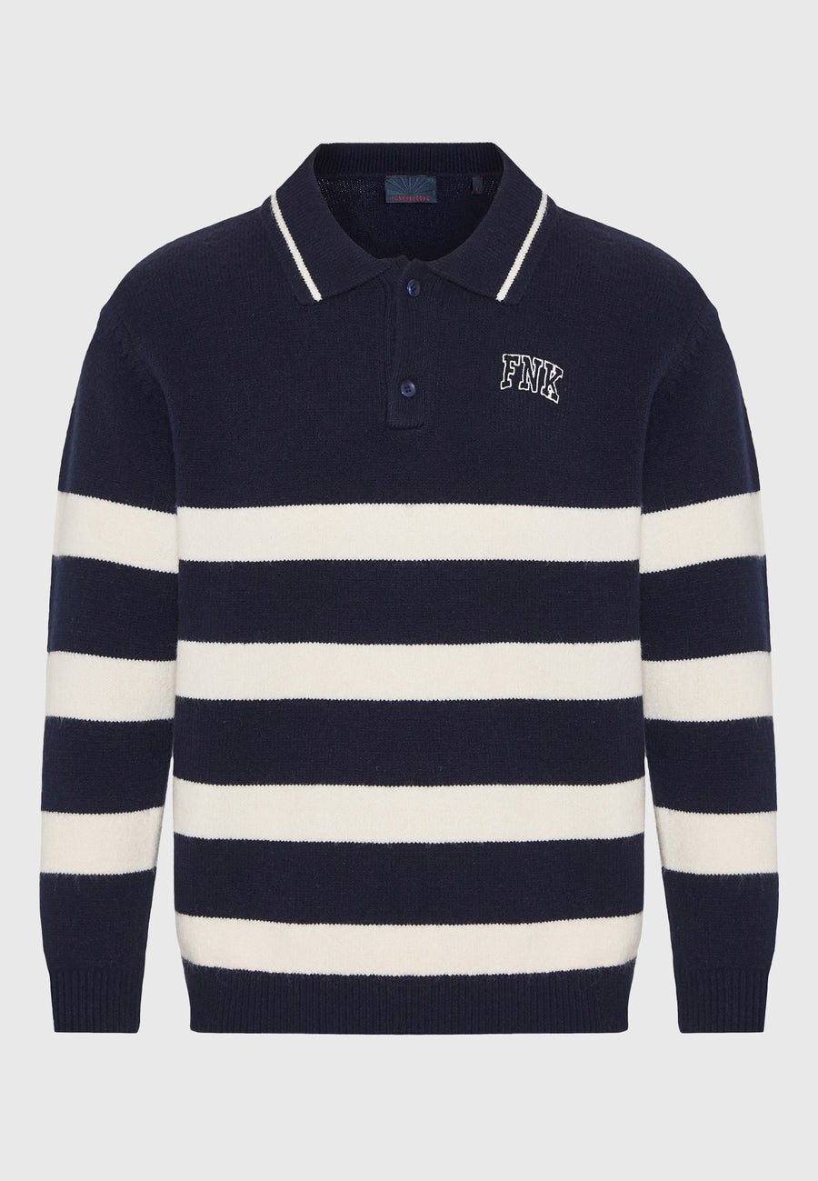 Pulover tricotat cu dungi și guler pentru bărbați