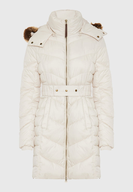 Jachetă lungă matlasată cu glugă