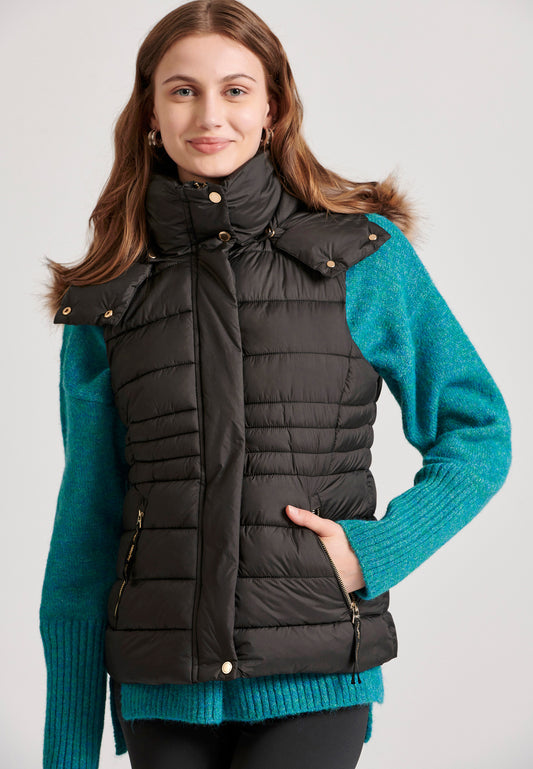 Jachetă matlasată tip puffer cu blană detașabilă