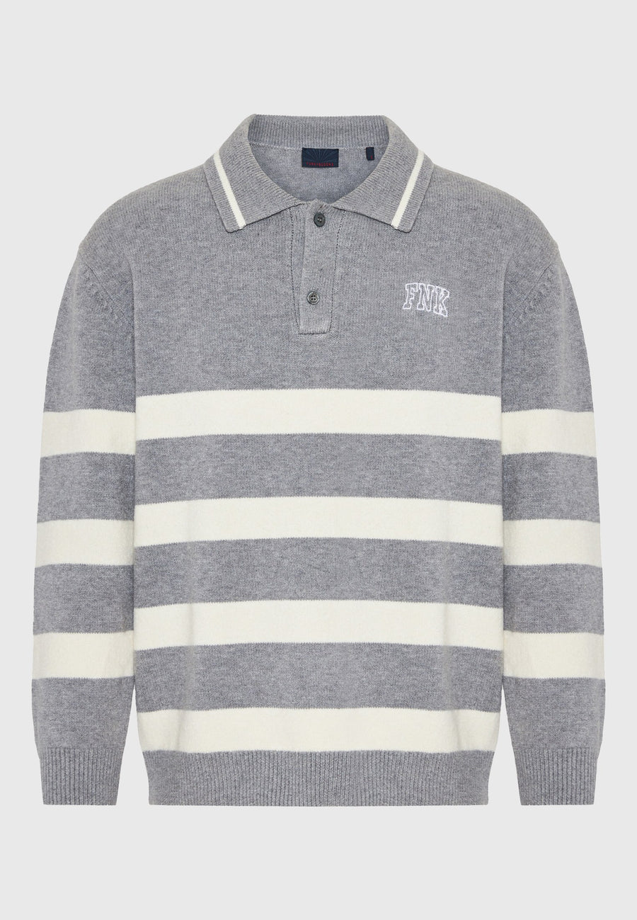 Pulover tricotat cu dungi și guler pentru bărbați