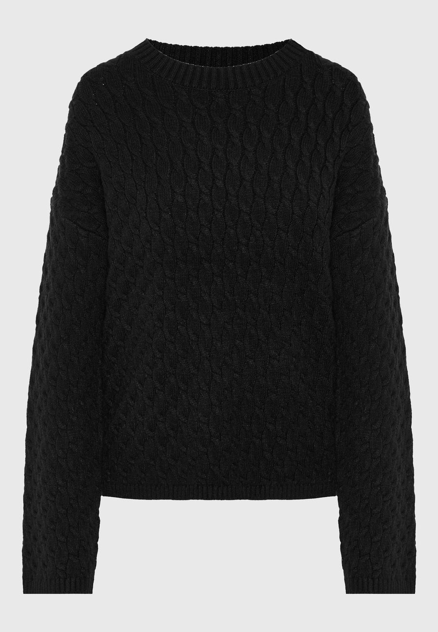 Pulover tricotat în relief cu eșarfă