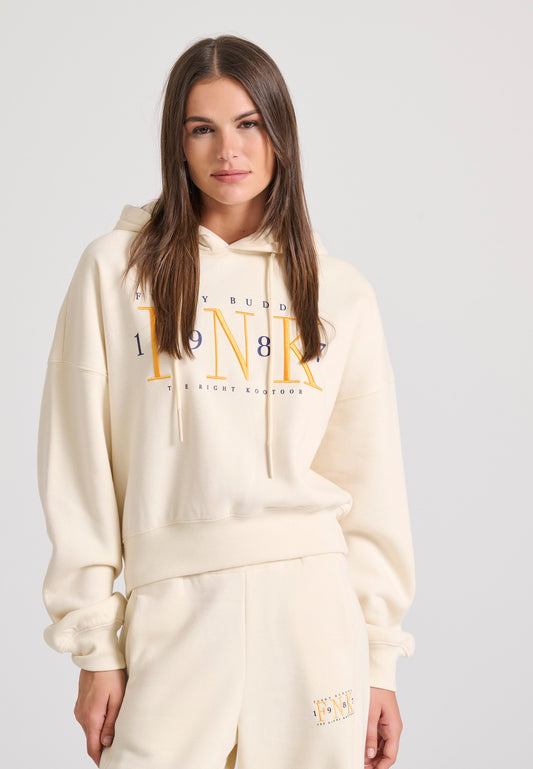 Relaxed fit overhead hoodie with embroidery on the chest
