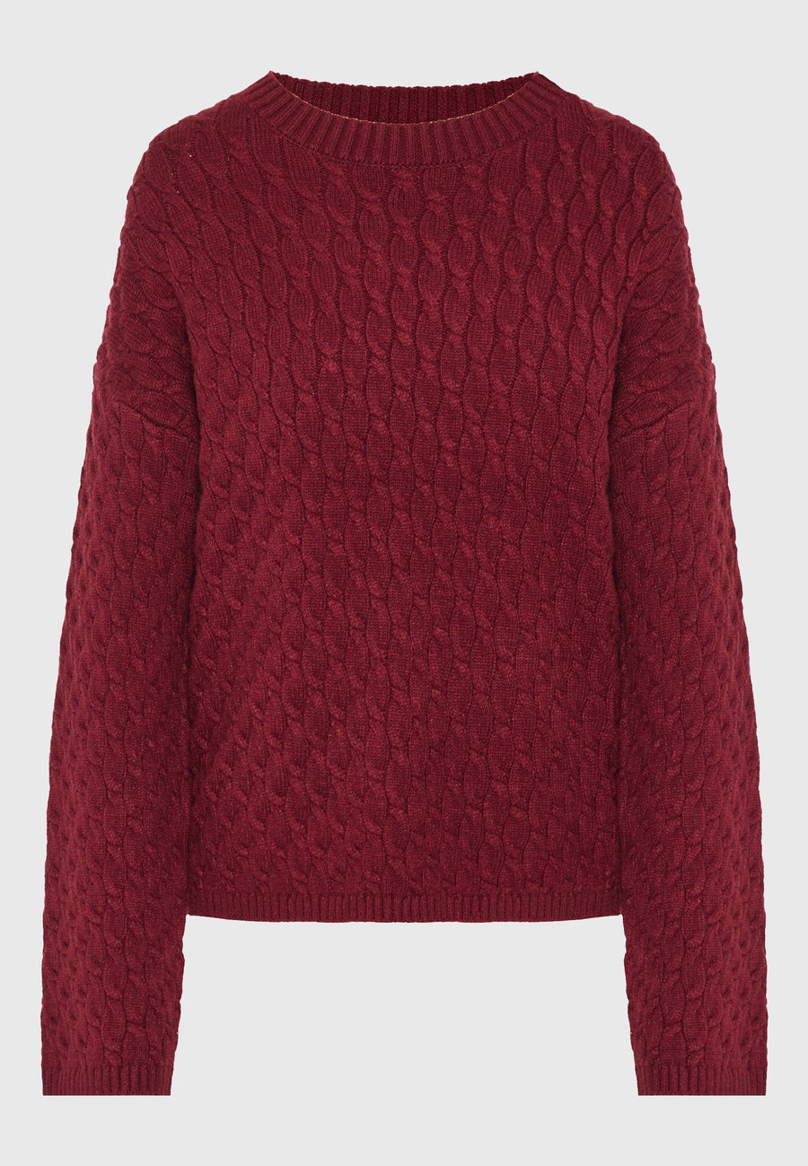 Pulover tricotat în relief cu eșarfă