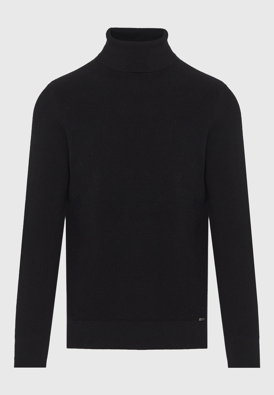 Pulover tricotat din bumbac pentru bărbați, cu guler înalt