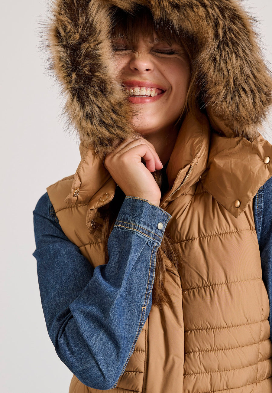 Jachetă matlasată tip puffer cu blană detașabilă