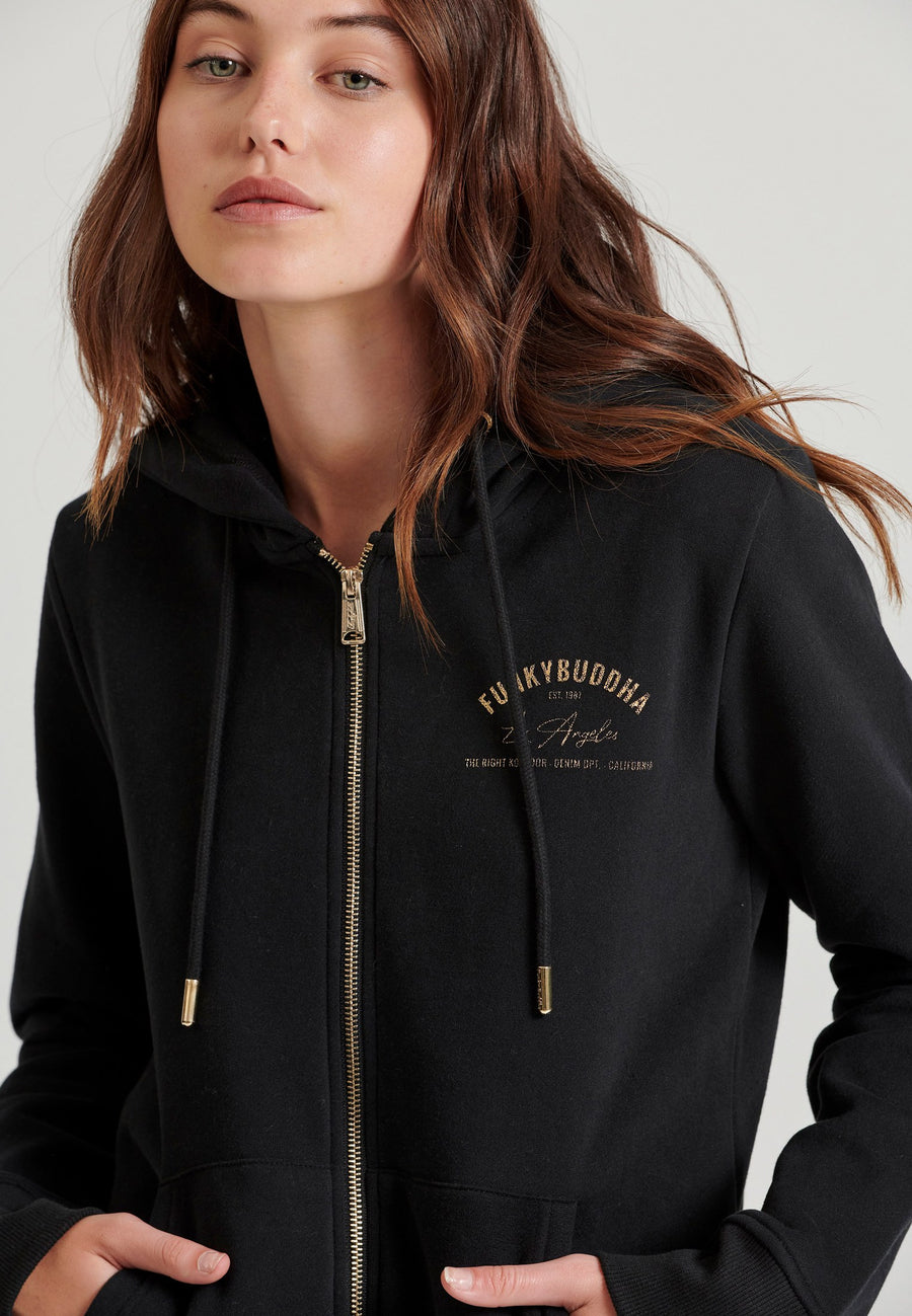 Hanorac cu fermoar și imprimeu pe piept