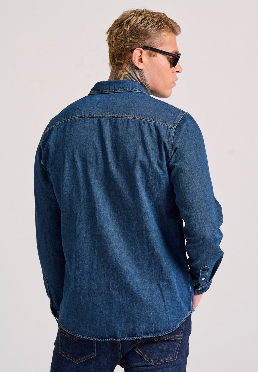 Cămașă bărbătească din denim cu buzunare la piept