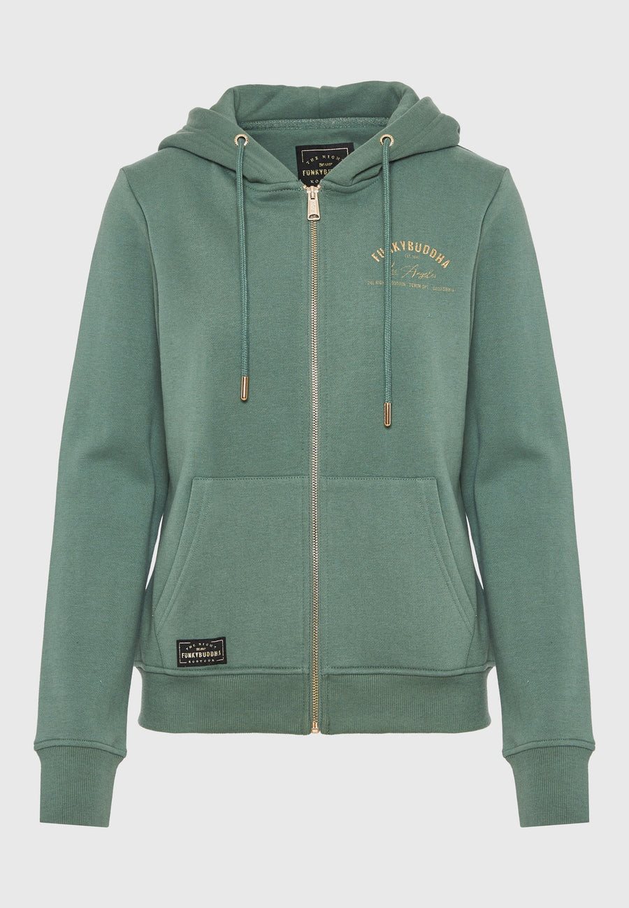 Hanorac cu fermoar și imprimeu pe piept