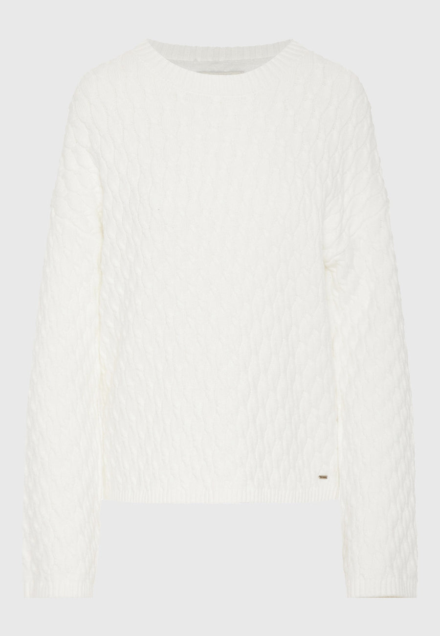 Pulover tricotat în relief cu eșarfă