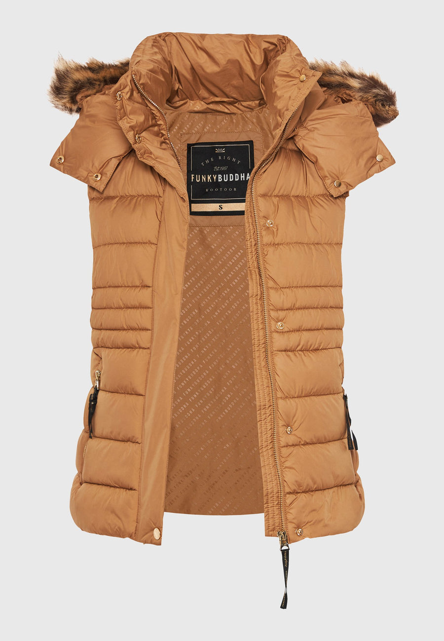 Jachetă matlasată tip puffer cu blană detașabilă