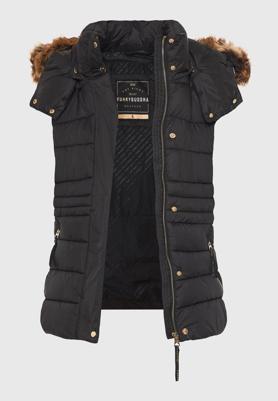 Jachetă matlasată tip puffer cu blană detașabilă