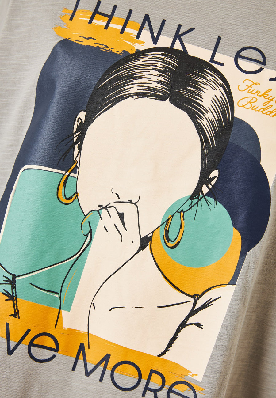 Tricou lejer cu imprimeu cu rame pe piept