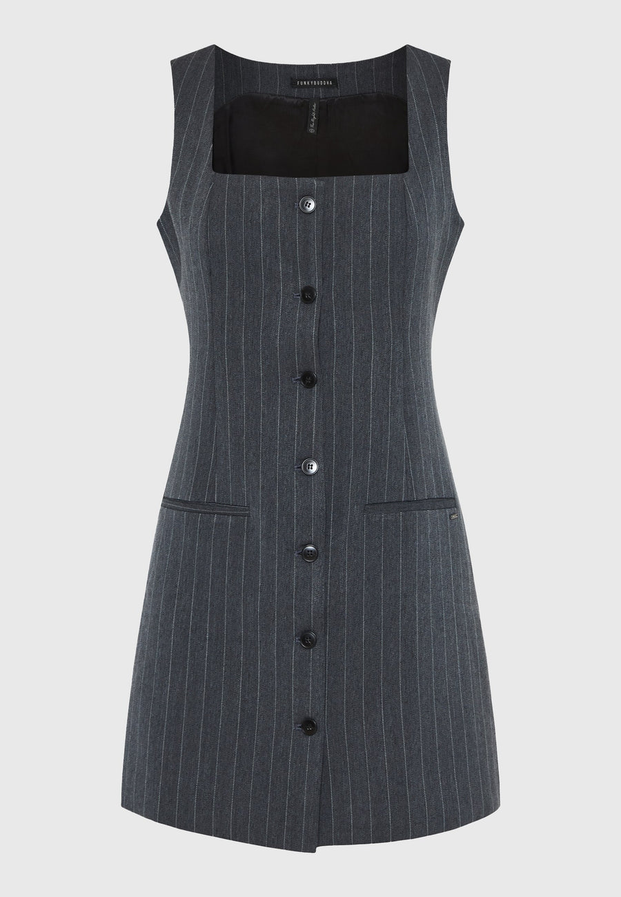 Rochie fără mâneci cu nasturi