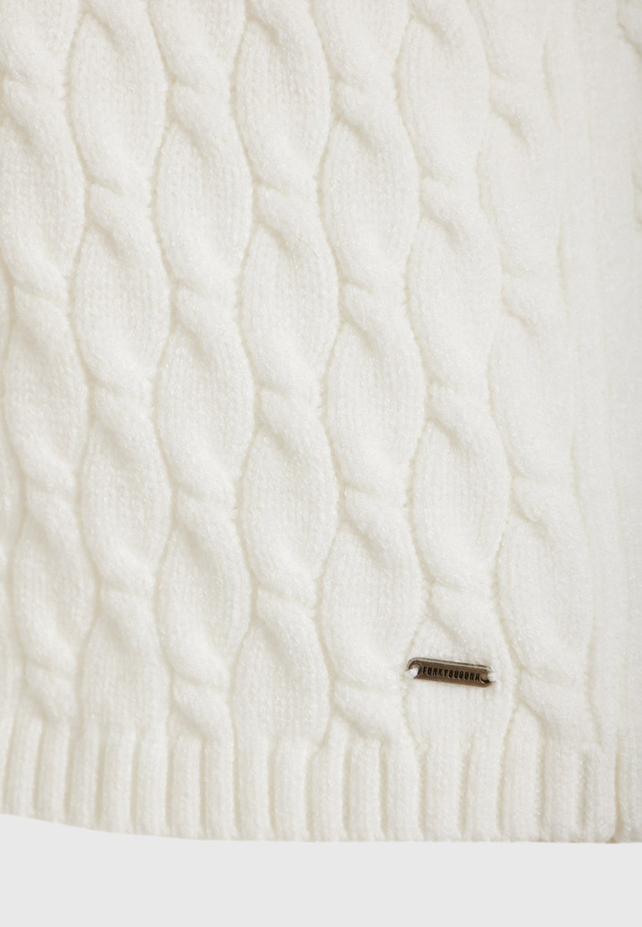 Pulover tricotat în relief cu eșarfă