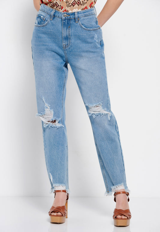 Moms fit jeans with destroyed effects