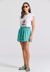 Pantaloni scurți lejeri cu șnur și talie cu volane - Aqua