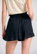 Loose fit shorts with drawstring and ruffle waist - Black