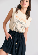 Loose fit shorts with drawstring and ruffle waist - Black