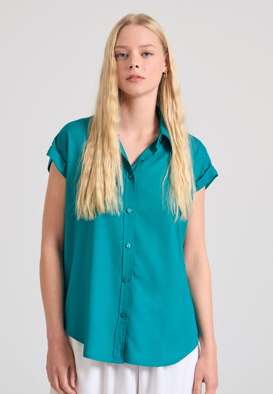Women's loose fit viscose shirt - Peacock