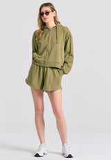 Cardigan hanorac pentru femei cu broderie pe mânecă - Olive