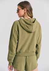 Cardigan hanorac pentru femei cu broderie pe mânecă - Olive