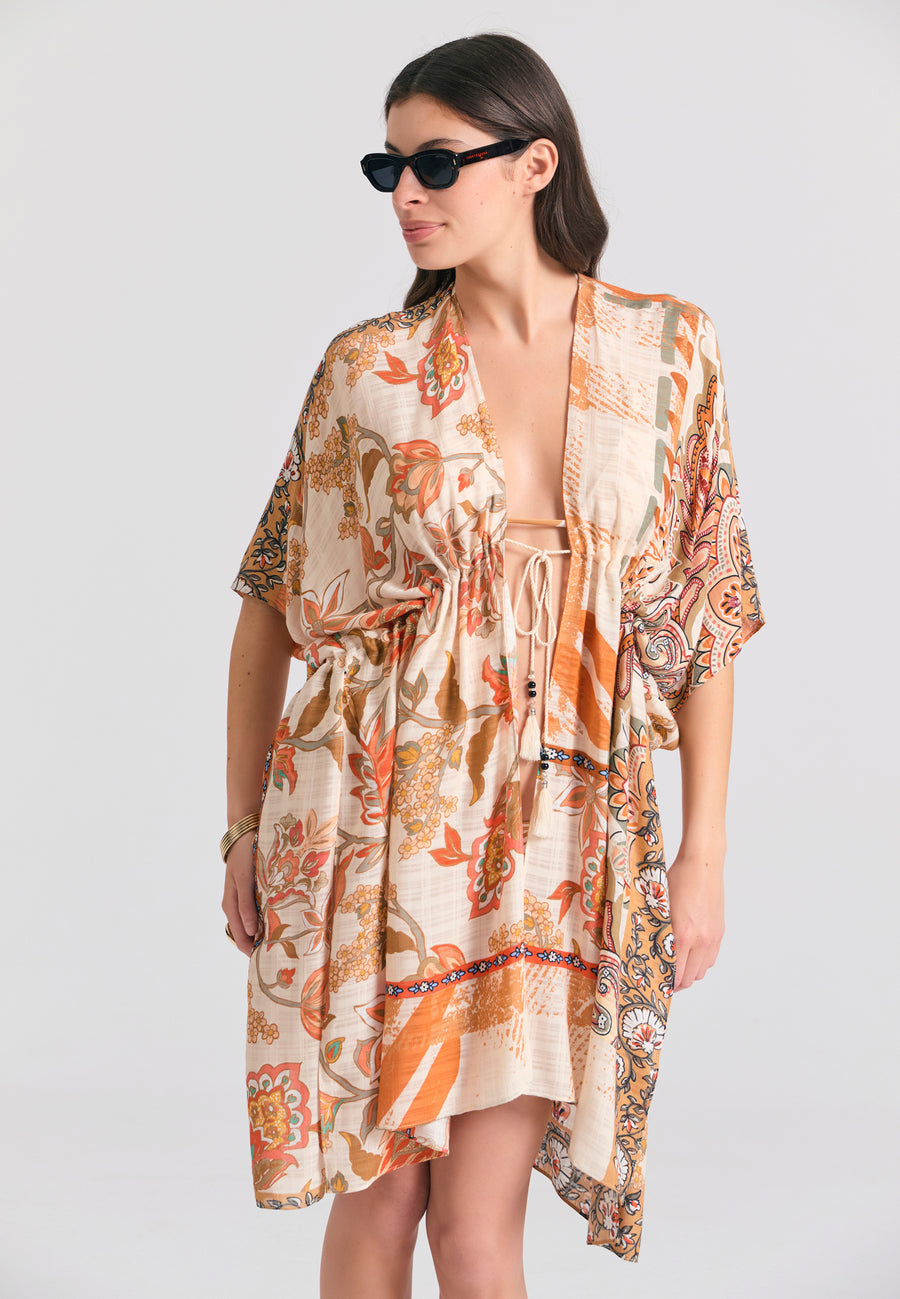Kimono pentru femei cu imprimeu floral - Paprika