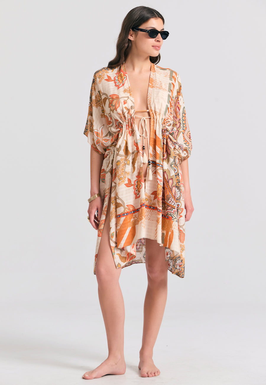 Kimono pentru femei cu imprimeu floral - Paprika