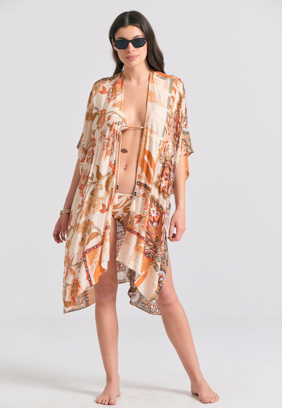Kimono pentru femei cu imprimeu floral - Paprika
