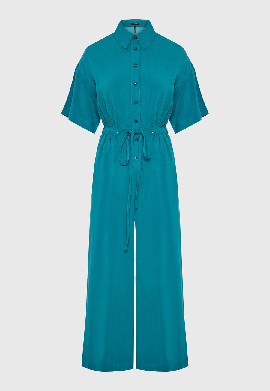 Loose fit jumpsuit with tie knot - Peacock