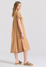 Rochie maxi semi-cămașă supradimensionată în aspect boho - Taupe