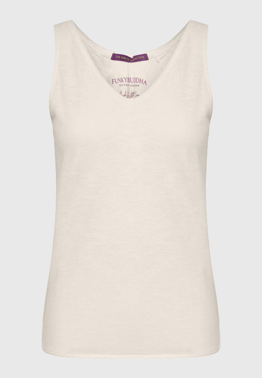 Women's tank top with raw cuts hem - Chalk