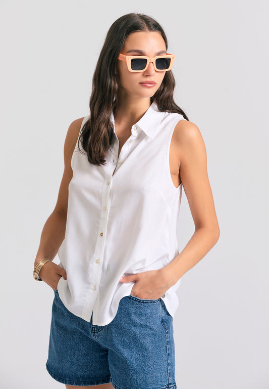 Cămașă fără mâneci din viscoză pentru femei - The essentials - Alb