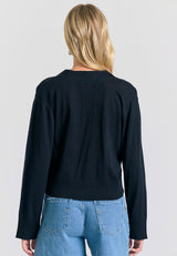 Cardigan tricotat din amestec de in cu nasturi decorativi - Negru