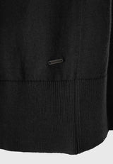 Linen blend knitted cardigan with decorative button - Black