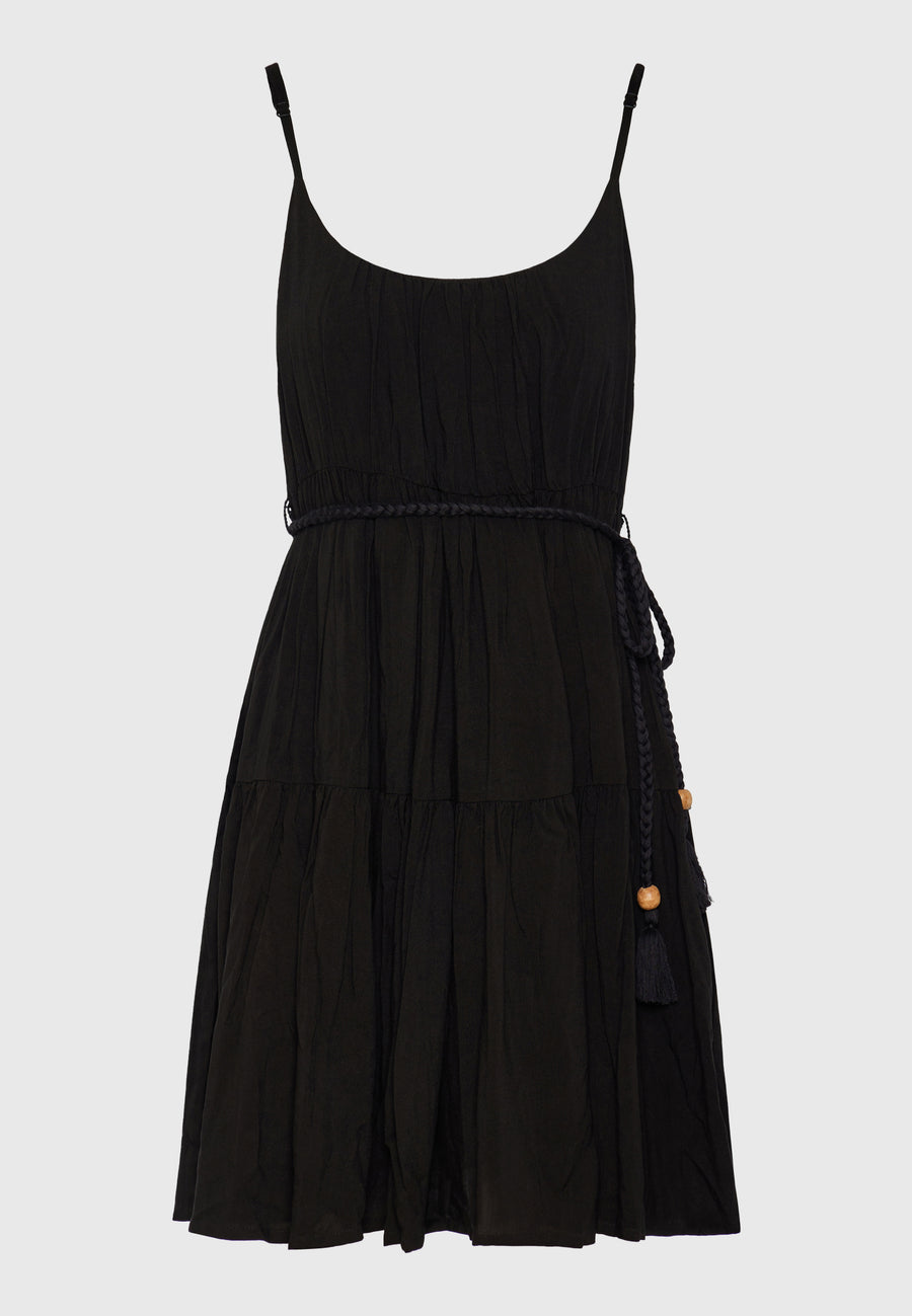 Rochie mini din viscoză cu volane - Negru