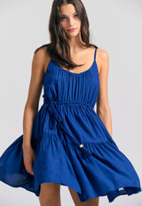 Rochie mini din viscoză cu volane - Albastru Skipper