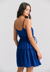 Rochie mini din viscoză cu volane - Albastru Skipper