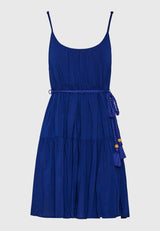 Rochie mini din viscoză cu volane - Albastru Skipper