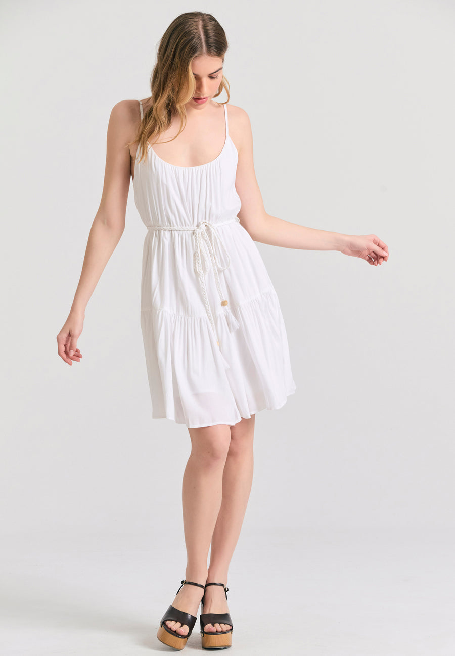 Mini viscose dress with ruffles - White