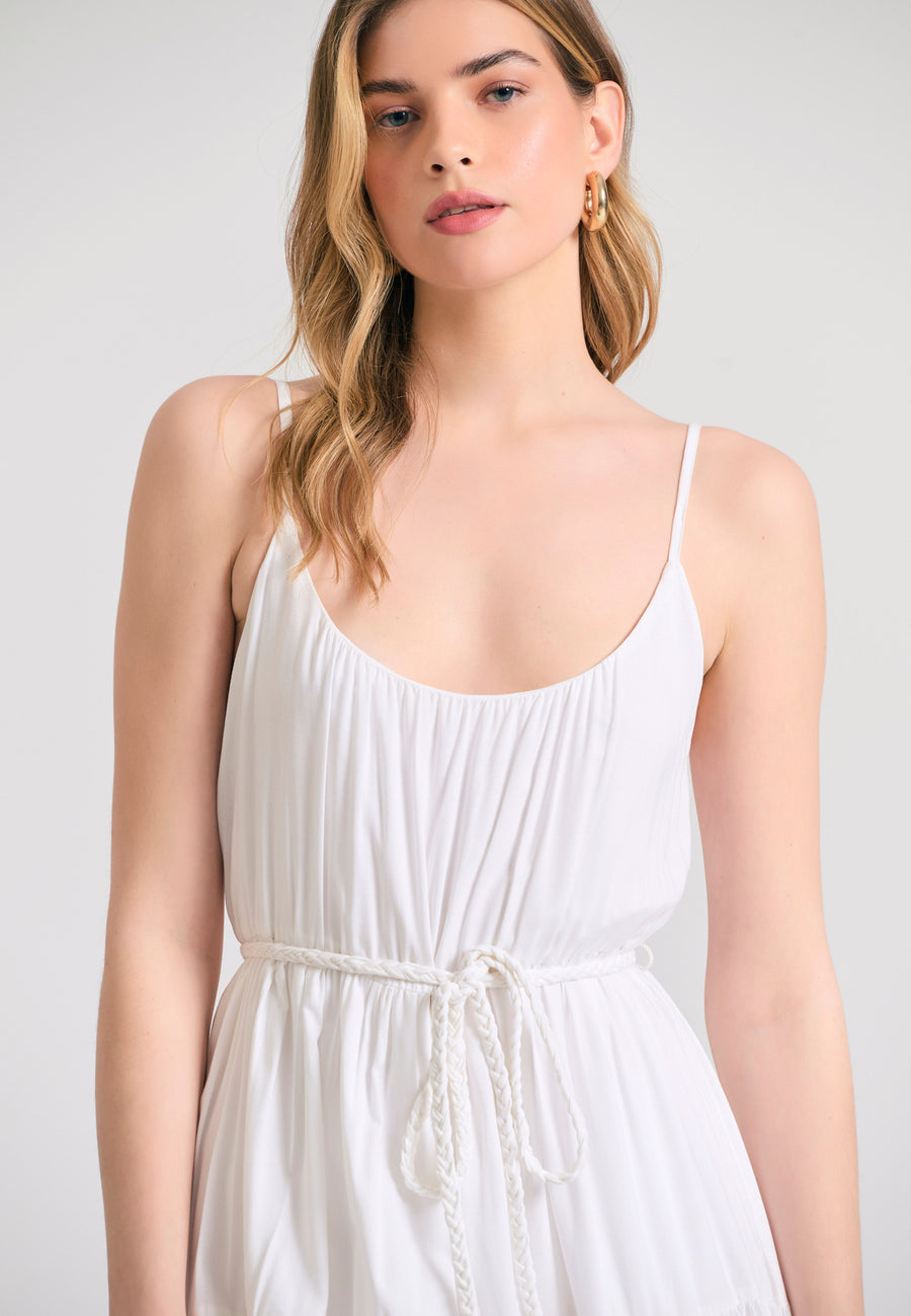 Mini viscose dress with ruffles - White