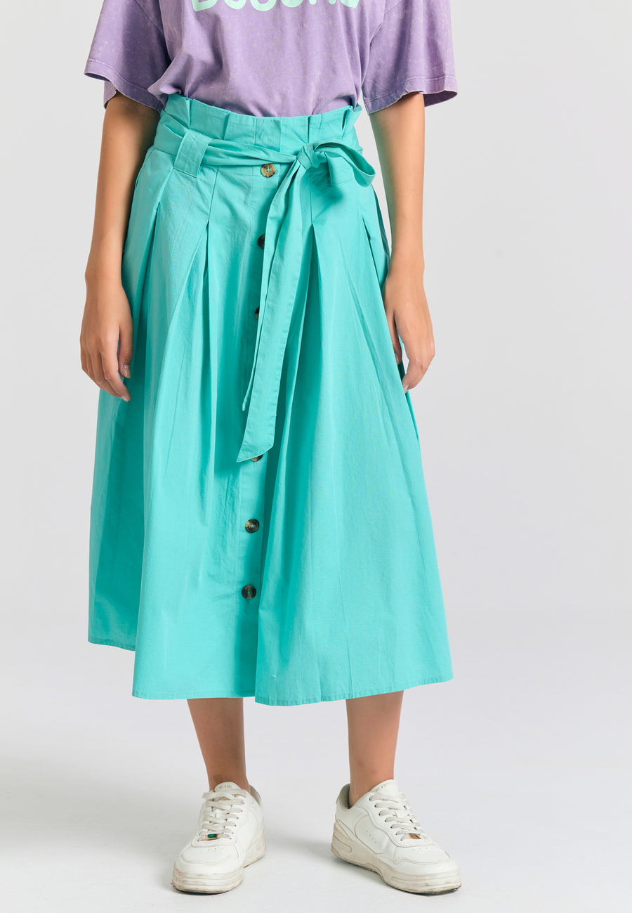 Relaxed fit midi skirt with pleats - Caribbean green