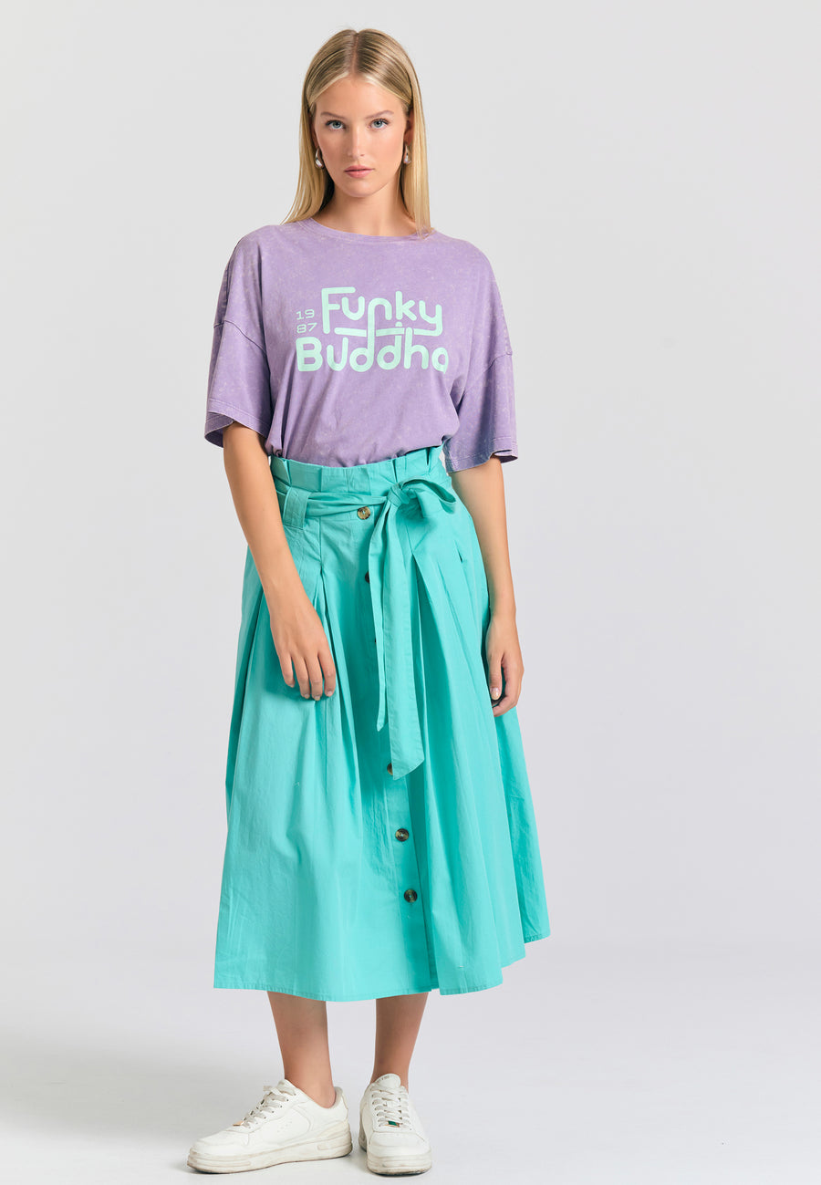Relaxed fit midi skirt with pleats - Caribbean green