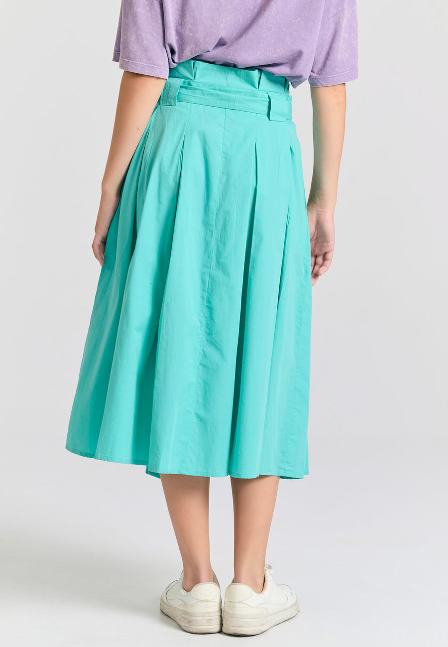 Relaxed fit midi skirt with pleats - Caribbean green