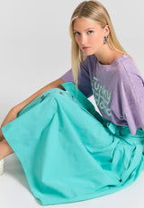 Relaxed fit midi skirt with pleats - Caribbean green
