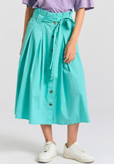 Relaxed fit midi skirt with pleats - Caribbean green