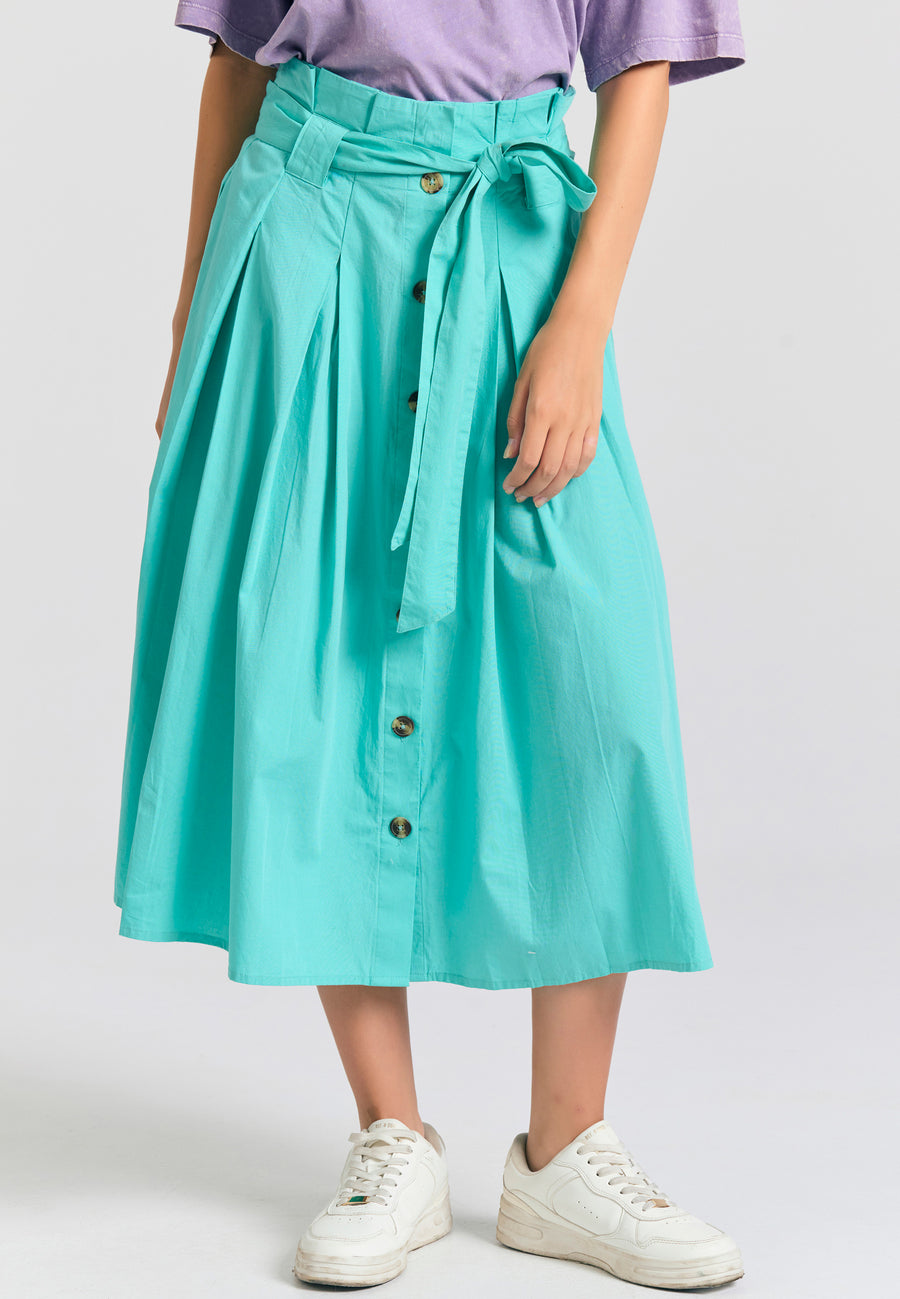 Relaxed fit midi skirt with pleats - Caribbean green